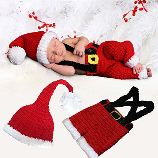 0828704 2 pcs baby photography props newborn crochet santa claus outfits christmas cap knitted suspender tro 550