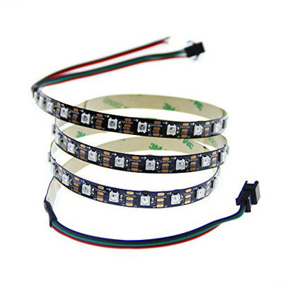 Picture of ALITOVE 3.2ft 60 Pixels WS2812B Individual Addressable RGB LED Strip Light Programmable WS2811 IC Built-in 5050 LED Rope Lamp DC5V Black PCB Non-Waterproof Compatible with Arduino, Raspberry Pi