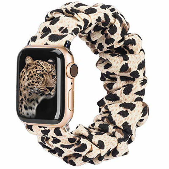 Picture of TOYOUTHS Compatible with Apple Watch Band Scrunchies 42mm 44mm 45mm Cloth Soft Pattern Printed Fabric Bracelet Women Rose Gold IWatch Cute Elastic Scrunchy Band Series SE 7 6 5 4 3 2 1, M/L