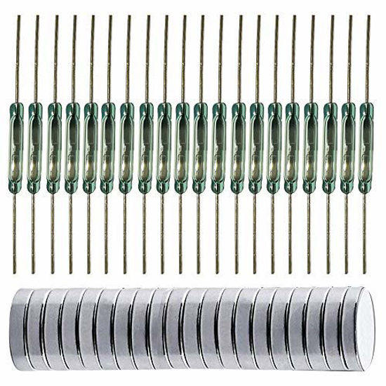 Picture of Gebildet 20pcs Glass Reed Switch Reed Contact Normally Open (N/O) Magnetic Induction Switch (2mm×14mm) with 20pcs Multi-Use Magnetic Sheet