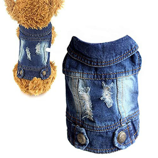 Picture of DOGGYZSTYLE Pet Vests Dog Denim Jacket Hoodies Puppy Jacket for Small Medium Dogs (XS, Blue)