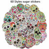 Picture of Sugar Skull Stickers Pack, Laptop Skull Decals for Dia De Los Muertos, Mexican Day of Dead Sticker for Water Bottle, Luggage, Bike, Computer, Skateboard Vinyl Decal Pack, 60 Styles (180 Pieces)