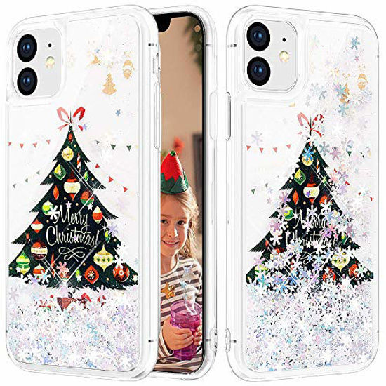 Picture of Caka Christmas Case for iPhone 11 Glitter Case Christmas Liquid Bling Sparkle Luxury Flowing Floating Shining Glitter Snowflake Soft TPU for Girls Women Silver Case for iPhone 11 (6.1 inch) (Tree)