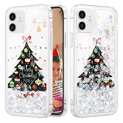 Picture of Caka Christmas Case for iPhone 12 Case, iPhone 12 Pro Glitter Phone Case Girly Girls Women Bling Liquid Sparkle Fashion Quicksand Case for iPhone 12 12 Pro (6.1 inches) (Tree)