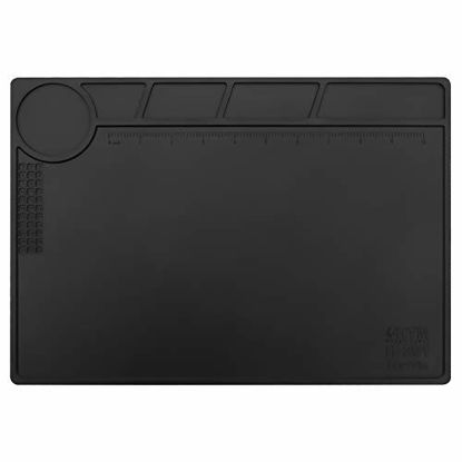 Picture of HTM-201 Black Silicone Repair Mat Heat Resistant Magnetic Electronic Repair Mat ESD Mat for Soldering, Electronics, Computer Repair Etc