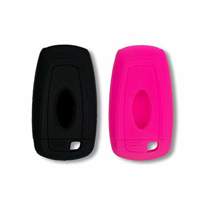 Picture of Autobase Silicone Key Fob Cover Compatible with Ford F-150 Fusion F250 F350 F450 F550 Edge Explorer Mustang Expedition Bronco F-150 Raptor | Car Accessory | Key Protection Case 2 Pcs (Black and Pink)