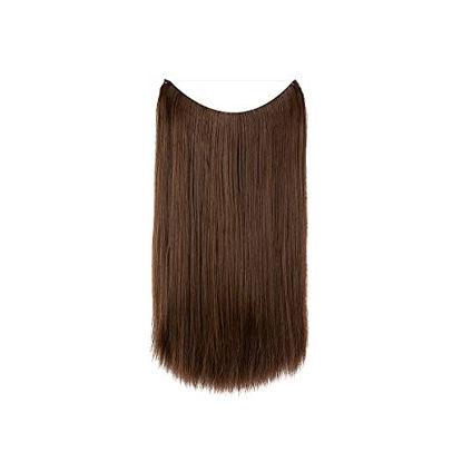 Picture of Brown Halo Hair Extensions Straight Secret Wire Headband Long Synthetic Hairpieces 22 Inch 4.2 Oz for Women Heat Friendly Fiber No Clip SARLA