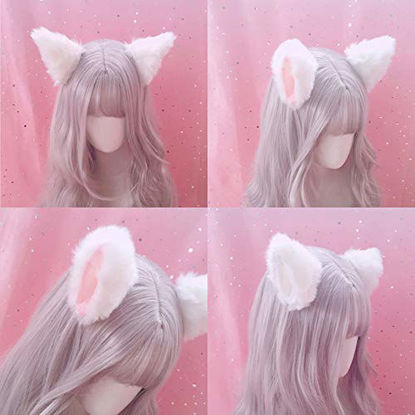 Picture of Cat Ears Hair Clips Fox Ears Barrettes Women Furry Fur Cat Headpiece Holiday Hair Pins Sweet Halloween Party Decoration Headband Anime Cosplay Costume Kitty Kitten Hair Accessories Blue - White