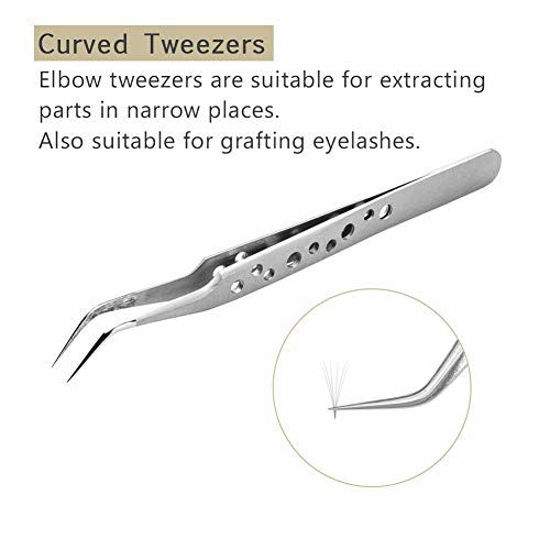 Picture of Volume and Individual Eyelash Extension Tweezers, 9 Holes Professional Stainless Steel Precision Tweezers Set - Straight and Curved Pointed Tweezers for Eyelash Extension Supplies Tool by OBEYA