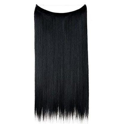 Picture of Halo Hair Extensions Black Straight Long Synthetic Hairpieces for Women 22 Inch 4.2 Oz Secret Wire Headband Heat Resistant Fiber No Clip SARLA