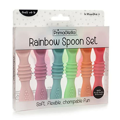 Picture of PrimaStella Silicone Rainbow Chew Spoon Set for Babies and Toddlers | Safety Tested | BPA Free | Microwave, Dishwasher and Freezer Safe