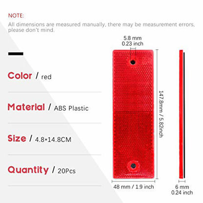 Picture of Swpeet 20Pcs Universal Red Plastic Rectangular Stick-on Car Reflector Sticker, Door Reflectors Interior Red Compatible Warning Plate Adhesive Reflector for Most Car