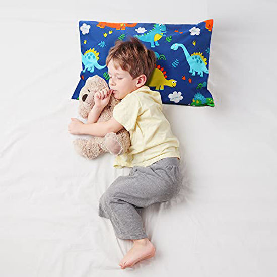 Picture of UOMNY Kids Toddler Pillowcases 2 Pack 100% Cotton Pillow Cover Pillowslip Case Fits Pillows sizesd 13 x 18 or 12x 16 for Kids Bedding Pillow Cover Baby Pillow Cases Dinosaur Kids' Pillowcases