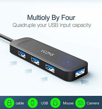 Picture of USB 3.0 Hub, VCZHS 4-Port USB 3.0 Hub, Ultra-Slim Data USB Hub for Mac and Windows, Ultrabook and Laptop Flash Drive, Mobile HDD USB Hub 3.0