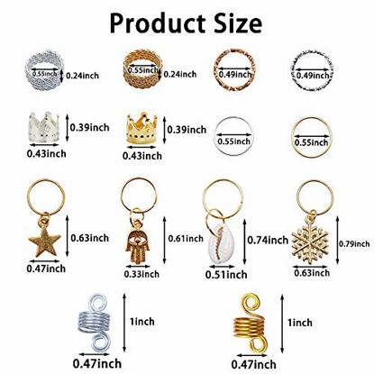 Picture of YMHPRIDE 140 Pieces Dreadlock Hair Jewelry Rings Metal Hair Cuffs Shell Charms Hair Coils Aluminum Hair Accessories Spring Hair Decoration Clips Hoops Pendants for Braids