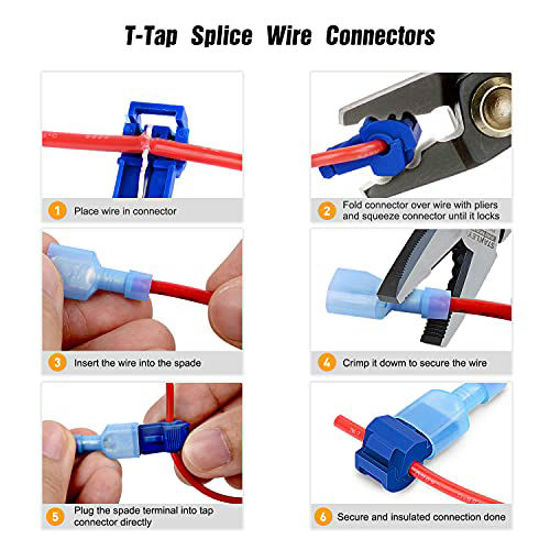 Picture of Nilight 120 Pcs/60 Pairs Quick Splice Wire Terminals T-Tap Self-stripping with Nylon Fully Insulated Male Quick Disconnects Kit