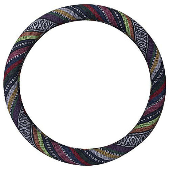 Picture of Istn Medium Ethnic Style Coarse Flax Cloth Automotive Steering Wheel Cover Anti Slip and Sweat Absorption Auto Car Wrap Cover (14.5''-15'',B)