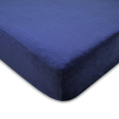 Picture of TL Care Heavenly Soft Chenille Fitted Crib Sheet for Standard Crib and Toddler Mattresses, Navy,28 x 52, for Boys