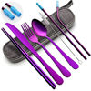 Picture of Travel Utensils Set with Case Reusable Portable Cutlery Set Stainless Steel 8pcs Including Dinner Knife Fork Spoon Chopsticks straws (Purple)