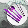 Picture of Travel Utensils Set with Case Reusable Portable Cutlery Set Stainless Steel 8pcs Including Dinner Knife Fork Spoon Chopsticks straws (Purple)