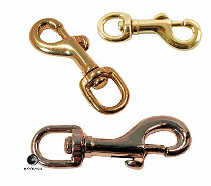 Picture of Ravenox Snap Hooks Heavy Duty |(Nickel Plated)(3/8" x 4-Pack) | 3/8-inch Swivel Snaps | Keychain Clip with Eye Bolt | Swivel Hook, Bolt Snap for Scuba, Flagpoles, Horse Leads, Leashes | Rope Hardware