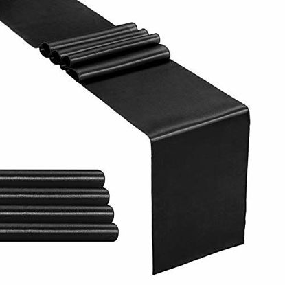 Picture of Hahuho 5-Pack Satin Table Runner Black 12 x 108 inches Long, Table Runners for Wedding, Birthday Parties, Banquets Decorations5 Pack, 12x108 Inch, Black