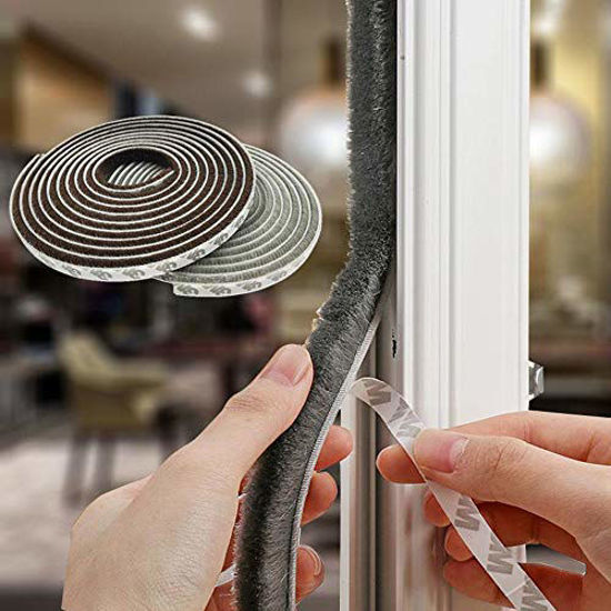 Picture of Tooperze Weather Stripping for Door,Self Adhesive Brush Window Seal Strip for House Windows Weatherproof Soundproof Dustproof 16 FT Length 0.350.6 inch