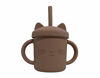 Picture of Silicone Training Cup with Handles Lid and Straw, Baby and Toddler Kitty Cup, Food Grade, BPA-Free, Easy to Clean, Unbreakable, 7oz (Brown)