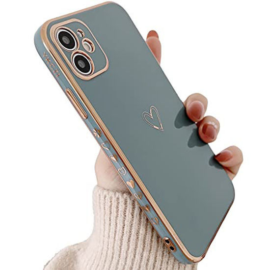 Picture of YKCZL Case for iPhone 11 Luxury Plating Soft TPU Case with Loving Heart Pattern Side Print Design for Girls Women(Blue)