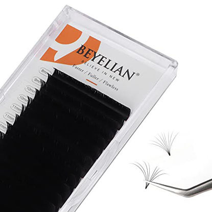 Picture of BEYELIAN Easy Fan Eyelash Extensions 0.03 Mega Volume Super Thin Lightweight Self Fans Lash Extension Matte Black Professional Salon Stylists Use D+ Curl 8-15mm Mix Tray