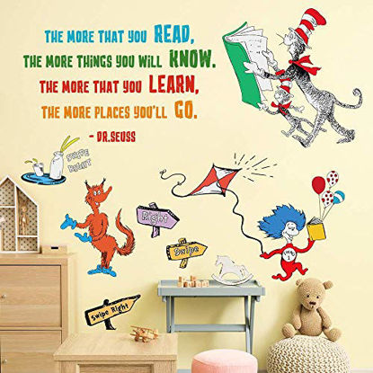 Picture of Supzone Dr Seuss Wall Decals Quotes Saying The More That You Read The More You Will Know Kids Wall Stickers for Baby Nursery Bedroom Playroom Classroom Living Room Inspirational Wall Décor