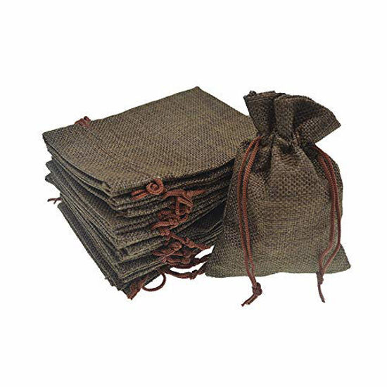 Picture of Bezall 20pcs Burlap Drawstring Gift Bags, Natural Linen Jewelry Pouch for Valentine's Day, Wedding Party and DIY Craft Packing (Coffee, 3.9 x 5.5")