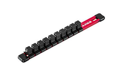 Picture of ARES 70342-1/2-Inch Drive Red 9.84-Inch Aluminum Socket Organizer - Store up to 10 Sockets and Keep Your Tool Box Organized - Sockets Will Not Fall Off this Rail