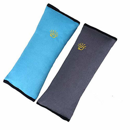 Picture of Ecloud Shop 2pcs Seatbelt Pillow,Car Seat Belt Covers for Kids, Adjust Vehicle Shoulder Pads, Safety Belt Protector Cushion, Soft Auto Seat Belt Strap Cover Headrest Neck Support for Kids Blue+Gray