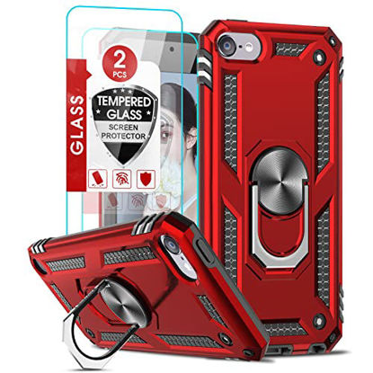 Picture of iPod Touch 7 Case, iPod Touch 6th Generation Case for Girls, iPod Touch 5 Case with [2Pack] Screen Protector, LeYi Military Grade Phone Case with Kickstand for Apple iPod Touch 7th/6th/5th Gen, Red