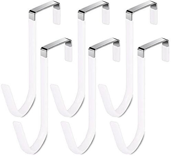 GetUSCart- Over Door Hooks 6-Pack Stainless Steel The Door Hanging Hook  with Soft Rubber Surface Prevent Scratches, for Bathroom, Bedroom, Kitchen,  Towels, Clothes, Shoes Bag, Hats, Coats (White)