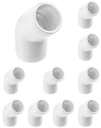 Picture of QWORK 1/2" 45 Degree Elbow PVC Fitting, 2 Way, 10 Pack, Furniture Grade, for Building Furniture and PVC Structures, White