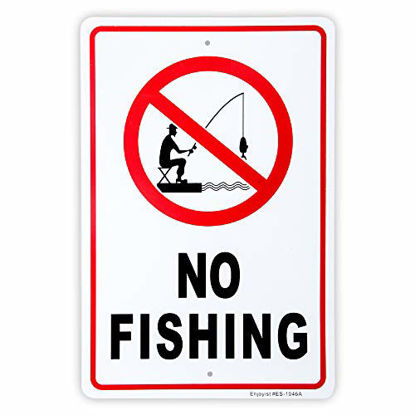 Picture of No Fishing Sign, 14"x 10" .04" Aluminum Reflective Sign Rust Free Aluminum-UV Protected and Weatherproof