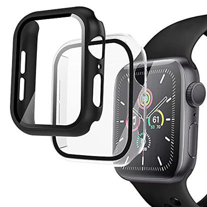 Picture of Arae Watch Case Compatible for Apple Watch Series 6 5 4 SE 40mm with Tempered Glass Screen Protector for Men Women - 2 Packs Black+Clear