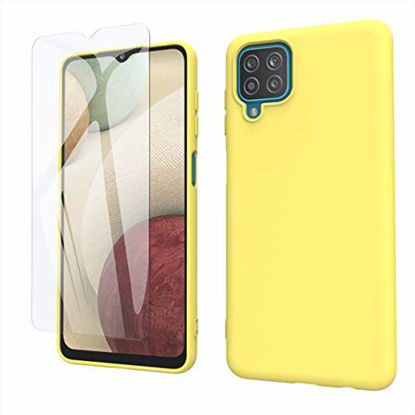 Picture of Weycolor Samsung Galaxy A12 Case, with Tempered Glass Screen Protector [2 Pack], Liquid Silicone Slim Soft TPU Fit Drop Protection Phone Case for Galaxy A12 (Yellow)