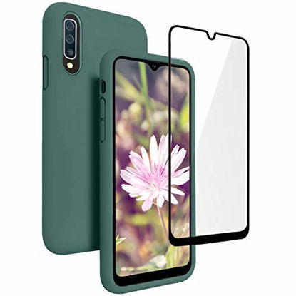 Picture of Vinve Samsung Galaxy A50 Case with Tempered Glass Screen Protector [2 Pack], Liquid Silicone Slim Fit Drop Protection Case for Galaxy A50 (Blackish Green)