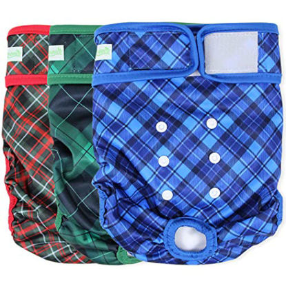 Picture of wegreeco Christmas Washable Dog Diapers (3 Pack), Highly Absorbent Dog Diapers for Female Dogs, Female Dog Diapers for Dogs in Heat, or Excitable Urination (Blue, Green, Red Plaid, Small)