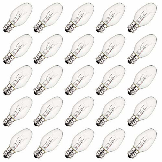 Picture of 25 Pack Clear Night Light Bulbs, 7 Watt Salt Lamp Light Replacement Bulbs, Plug-in Incandescent Night Light Bulbs, E12 Candelabra Base, 120 Volt, 7 Watts