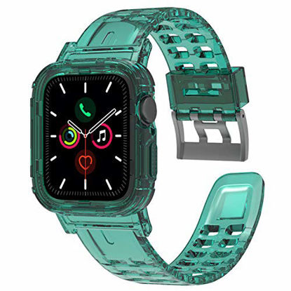 Picture of Giner Compatible with Apple Watch Band with Case, Women Man Cute Girl Crystal Clear Rugged Bumper Protective Case with Bands Strap for Apple iWatch Series SE 6 5 4 3 2 1 (Dark Green 42mm 44mm)