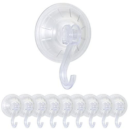 Picture of LuluEasy 10 Pieces Vacuum Suction Hooks Strong Reusable Hook Sucker for Glass Window Wreath Festival Decoration Wall Bathroom Shower Kitchen, Clear Plastic Suction Cup Hooks 2.2 inch