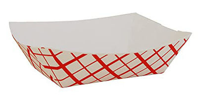 Picture of Disposable Red and White Checkered Paperboard Food Trays, Carnivals, Fairs, Festivals, and Picnics. Holds Nachos, Fries, Hot Corn Dogs, and More! Eco Friendly, Holds .25 LB., Count 100 pcs