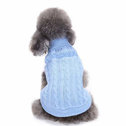 Picture of Small Dog Sweater, Warm Pet Sweater, Cute Knitted Classic Dog Sweaters for Small Dogs Girls Boys, Cat Sweater Dog Sweatshirt Clothes Coat Apparel for Small Dog Puppy Kitten Cat (Small, Light Blue)