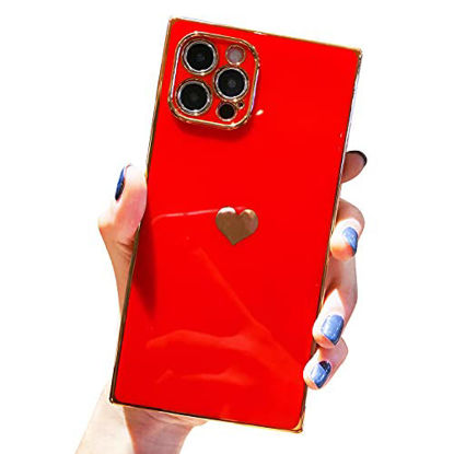 Picture of Tzomsze Compatible with iPhone 12 Pro Max Case, Square Cute Luxury Electroplate Edge Bumper Case, Full Camera Lens Protection & Shockproof Reinforced Corners Slim Cover Case [6.7 inches] -Candy Red