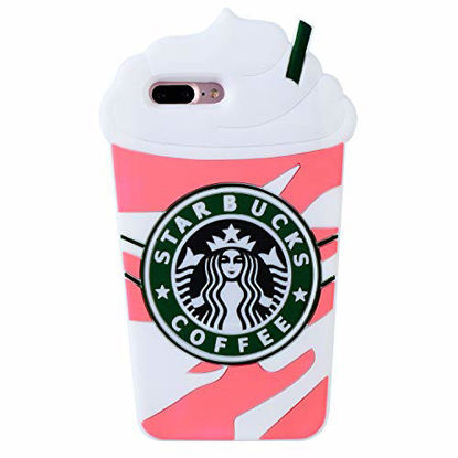 Picture of Pink Coffee Cup Case for iPhone 8 Plus / 7 Plus,3D Cartoon Animal Cute Soft Silicone Rubber Character Cover,Food Funny Design Kawaii Fashion Cool Fun Skin for Kids Child Teens Girls(iPhone 7Plus/8Plus