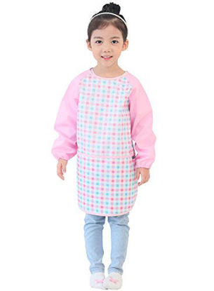 Picture of Plie Waterproof Kids Art Smocks 37 Colors (Age 1-10, S-XXL Size), Pink Check (15-XL)